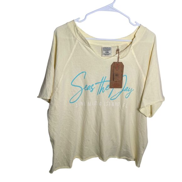US Vintage Round Neck Short Sleeve Seas The Day Oversized T-Shirt NWT - Picture 1 of 10